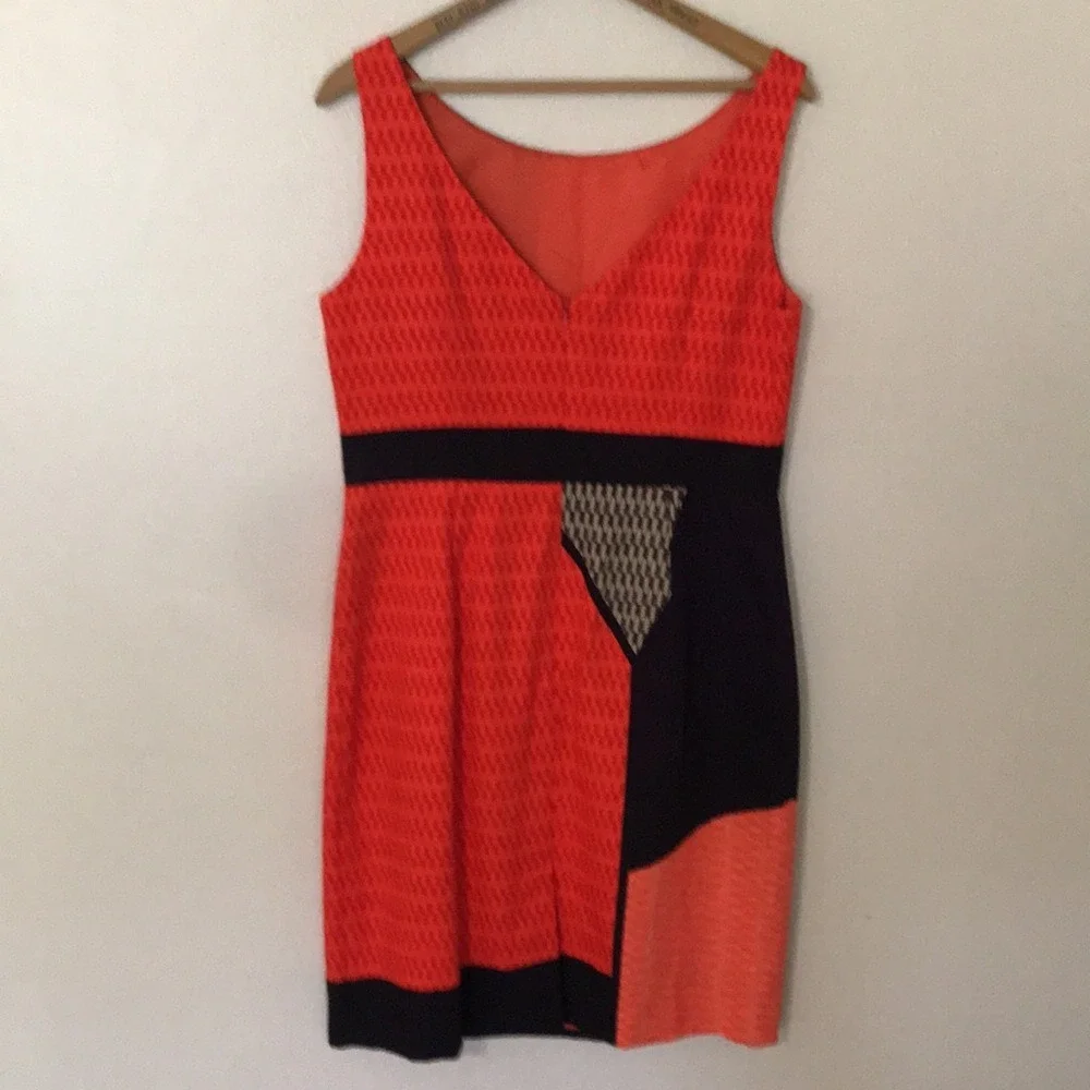 Tabitha‎ Women's 10 Shift Dress Orange Geometric Colorblock Textured Sleeveless